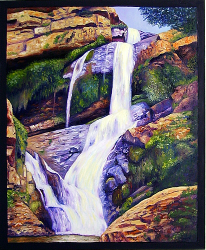 landscape oil painting of waterfall at walter sisulu national botanical gardens