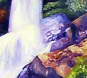 detail of landscape painting of waterfall