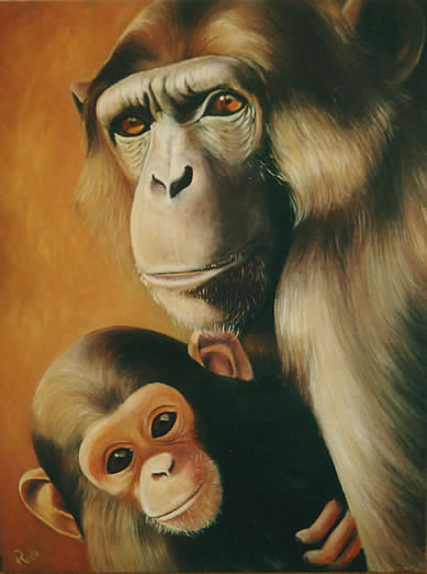 african wildlife painting of chimpanzee