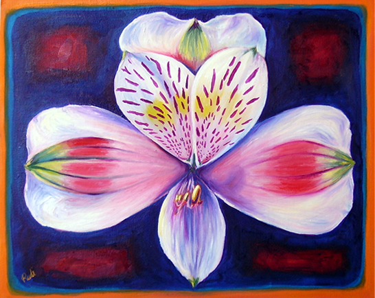 original oil painting of an inca lilly