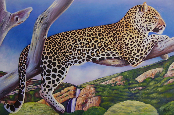 wildife painting of leopard in oil paint