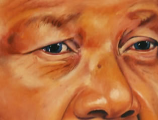 close up detail of painting of nelson mandela