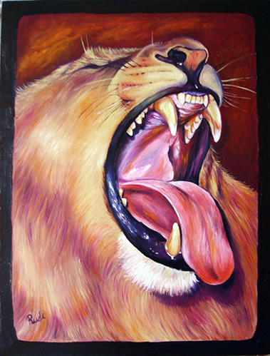 wildlife painting of lions